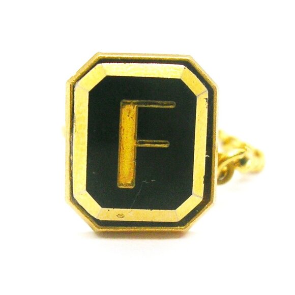 Initial F Tie Tack with Chain vintage Necktie Holder Men's Wedding Formal Wear - Picture 1 of 3